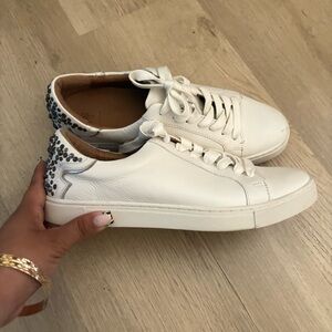 Frye White Leather Women's Sneakers with Silver Accents